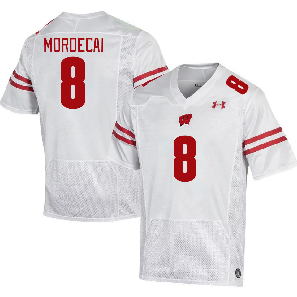 Men #8 Tanner Mordecai Winsconsin Badgers College Football Jerseys Stitched Sale-White